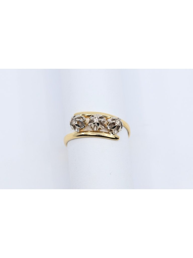 Unique 18k Two Tone Multi Color Gold Designer 3 Stone Diamond Ring  Size 750